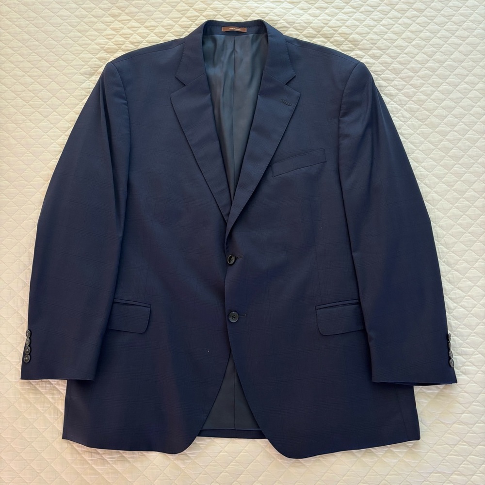 Peter Millar Navy Blue Plaid  Virgin Wool Two Button Blazer Sport Coat Men’s 48R